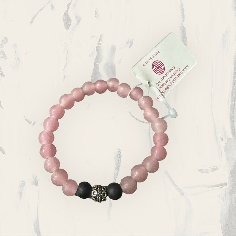 Buckhead Betties NWT Bracelet Pink Black Beaded Stretch Silver Charm Jewelry